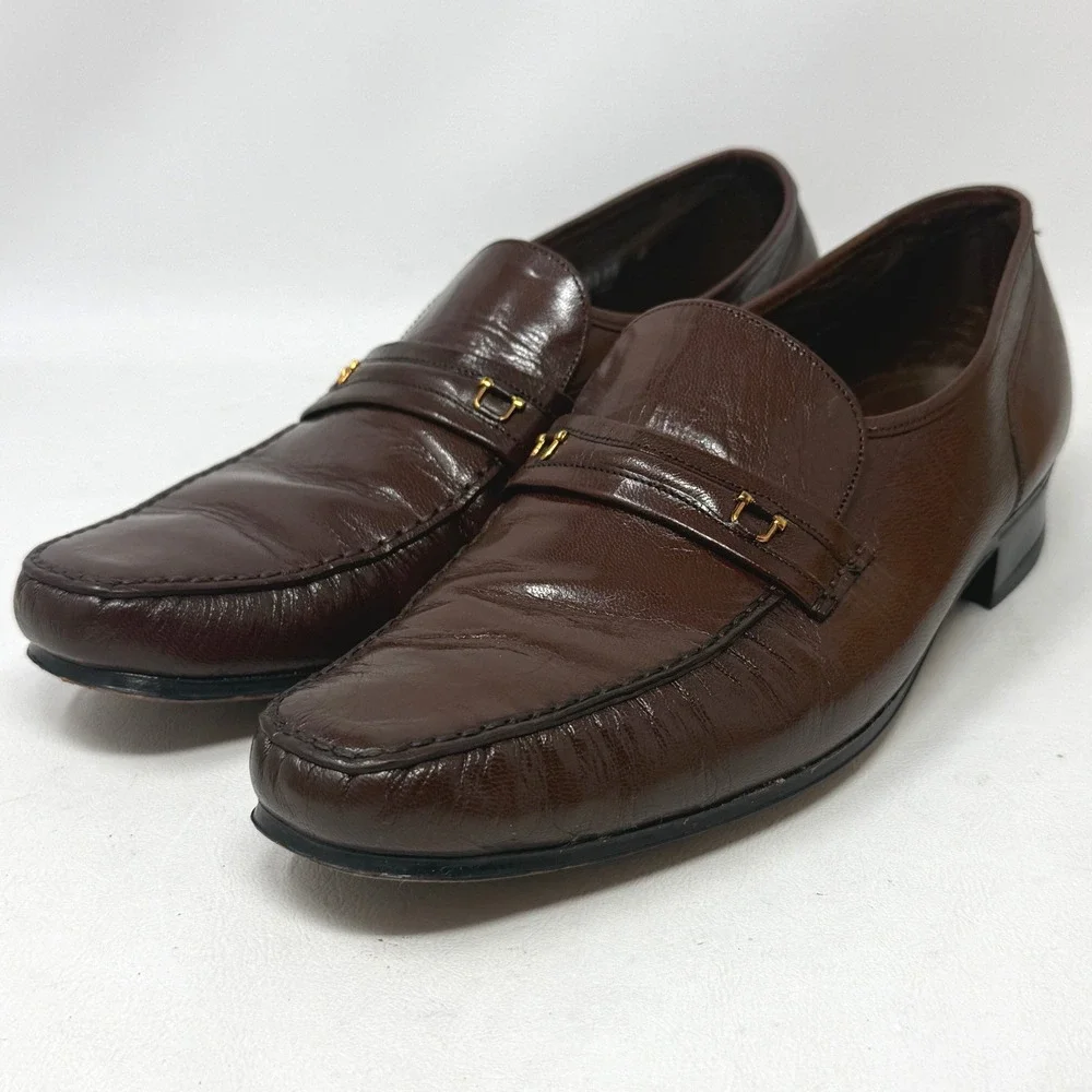 Florsheim Brown Leather Loafers Vintage 80s 90s Moc Toe 10D Preppy Retro Money